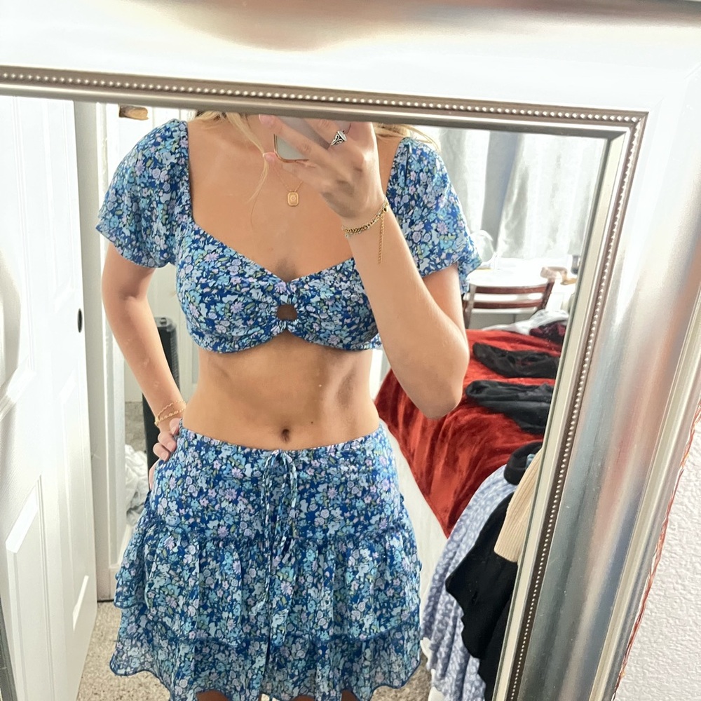 Wild Fable Blue Floral Mini Skirt